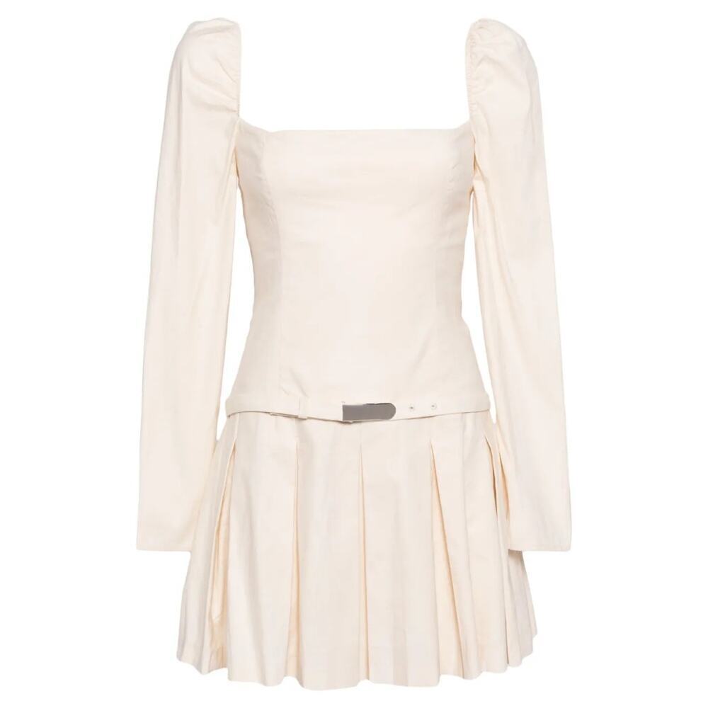 NWT Reformation Luella Dress Sugar Organic Cotton Pleated Squared Neck Size 8 - Picture 2 of 6